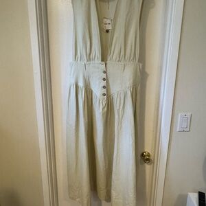 Free People Cream Plunge Neck Sleeveless Sundress